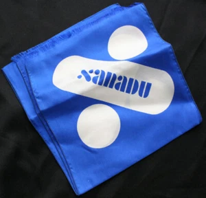 Bufanda oblonga vintage con flecos de seda azul y blanca XANADU - Imagen 1 de 3