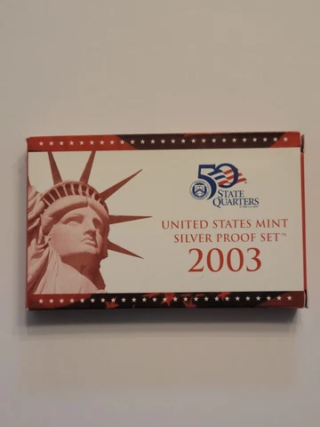 2003 United States Mint 10pc Silver Proof Set With Box & COA State Quarters B Cover