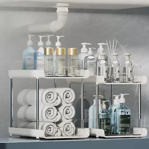 2x Pull-Out 2 Tier Home Storage with Removable Dividers for Kitchen Bathroom - Picture 1 of 12