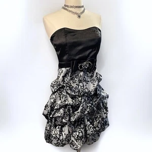 Y2k Bubble Dress Black White Ruffle Prom Queen Floral Mean Girls Bling Vtg 2000s - Picture 1 of 14