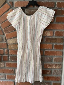 Gymboree Girls Cotton Dress Stripes White Sparkles Summer Blue Pink Size L 10-12 - Picture 1 of 5