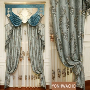 Custom high precision 4D relief blue cloth blackout curtain valance drape C1626 - Picture 1 of 7