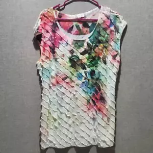 Camicia da donna Dressbarn multicolore floreale senza maniche arricciature a più livelli USA Plus 1X - Foto 1 di 9