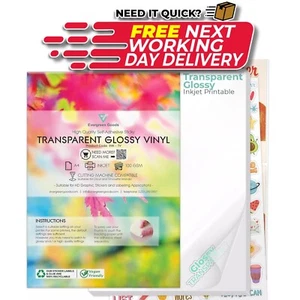 10 Sheets A4 Clear/Transparent Vinyl Glossy Self Adhesive Sticker | Inkjet Print - Picture 1 of 8