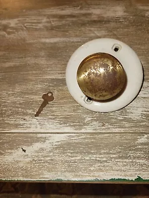 Antique Brass Door Knob Ceramic Backplate And Key • 30$