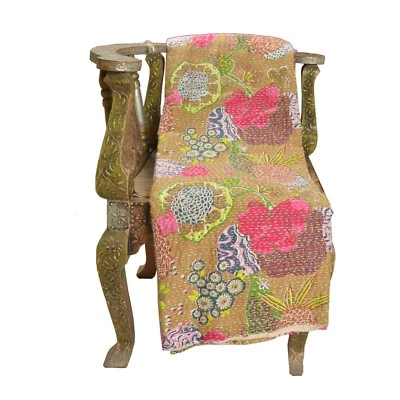 Colcha de algodón sánscriti indio Gudari Kantha tiro completo hecha a mano tr... - Imagen 1 de 4