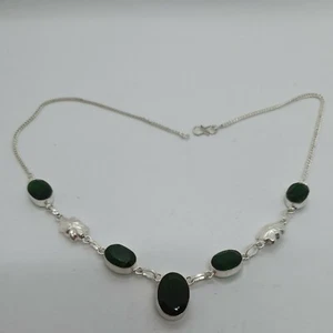 ARTISAN Lab created Emerald statement necklace. Stamped 925. 50cm/19.5". NWT - Picture 1 of 12