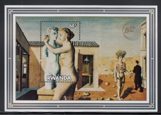 Folha de lembrança RWANDA Paul Delvaux, pintor belga MNH - Imagem 1 de 1