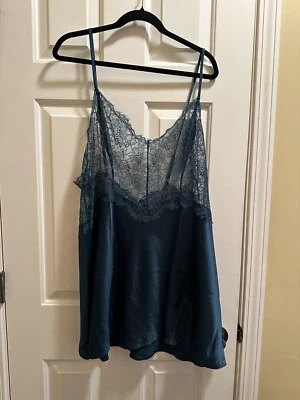 VICTORIA'S SECRET шелк скольжения ночная рубашка платье кружева DK зеленый XXL новый с Ярлыками - Изображение 1 из 4