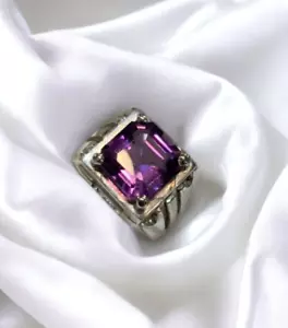 Unisex Amethyst Mens Womens Silver 925 Ring Deep Purple Natural Amethyst Band - Picture 1 of 3