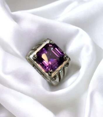 Anillo de plata 925 unisex de amatista natural púrpura profundo para hombre y mujer Foto 1 de 3