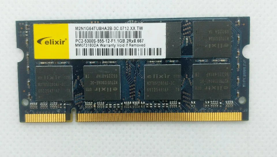 Elixir 1GB PC2-5300S DDR2 SO-DIMM M2N1G64TU8HA2B-3C 667Mhz LAPTOP MEMORY - Image 1 of 1