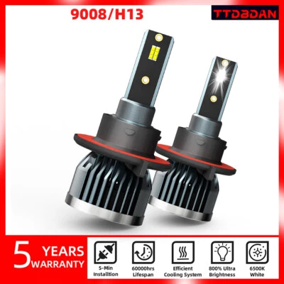 H13/9008 LED Headlight Bulbs Kit High/Low Beam Super Bright 6000K Cold White - Image 1 of 4
