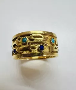 Anello vintage in vero oro e turchese naturale lavorato interamente a mano - Foto 1 di 7