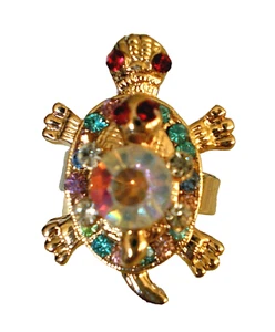 Schildkröte Mutter & ihr Baby Ring verschiedene Farben größenverstellbar vergoldet - Bild 1 von 10