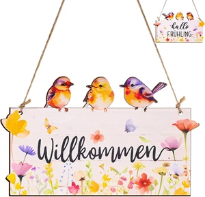 Türschild Willkommen, Holz Türdeko Mit Vorder- und Rückseite, Herzlich Willkomme - Bild 1 von 9
