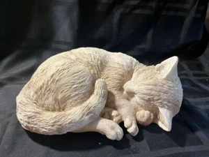 Laying Cat Cement Statue Sleeping Kitten Memorial "11 - Picture 1 of 6