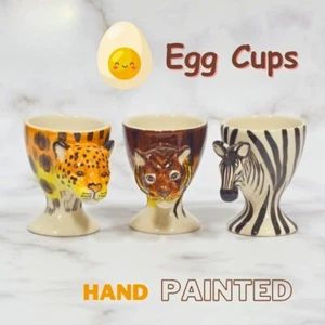 Portavasos de cerámica para huevos pintado a mano con estampado de animales exóticos seguro para microondas duradero - Imagen 1 de 17