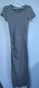 James Perse Womens Striped Cotton Short Sleeve Maxi Dress Size 2 Gray White - Picture 1 of 8