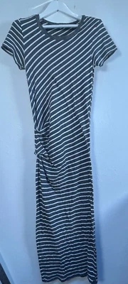 Maxi Vestido James Perse Mujer Rayas Algodón Manga Corta Talla 2 Gris Blanco Foto 1 de 4