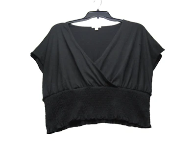 Bar III Crop Top Womens size XXL Black Pucker Stretch Crossover V-neck New - Image 1 of 4