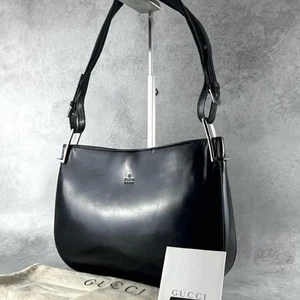 Gucci Shoulder Bag Logo Embossed Leather Black Metal Fittings - Picture 1 of 10