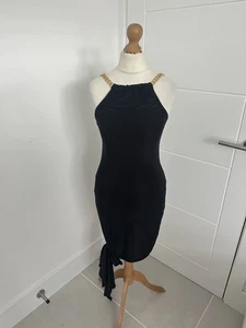 Women’s Boohoo Black Mini Dress With Gold Chain Strap & Knot Hem Size 10 - Picture 1 of 12