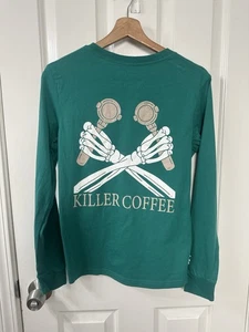 Camiseta Pullover Manga Larga Dutch Bros Killer Coffee Adulto Pequeña Algodón Verde - Imagen 1 de 5