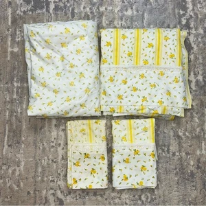 Vintage JCPenney fashion manor percale yellow floral Double Full Size sheet set - Picture 1 of 4