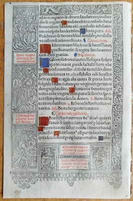Pergament Stundenbuch Blatt Horae Gold Initialen Kerver Paris 1505 (D) - Image 1 of 2