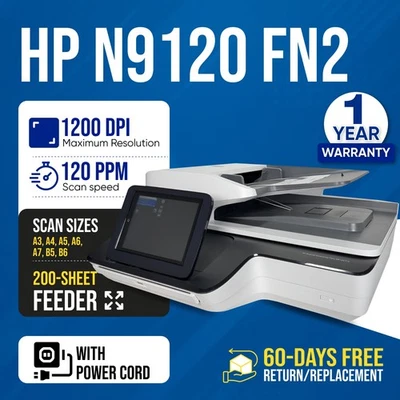 HP ScanJet Enterprise Flow N9120 fn2 Document Scanner L2763A - 1 YEAR WARRANTY! - Image 1 of 4