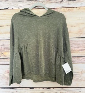 89th + Madison Women’s Olive Green Hooded Chambray Long Sleeve Sweatshirt S NWT - Picture 1 of 20