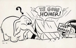 Just Married Tent Elephant Trunk Risque Humor Vintage Postcard - Picture 1 of 2