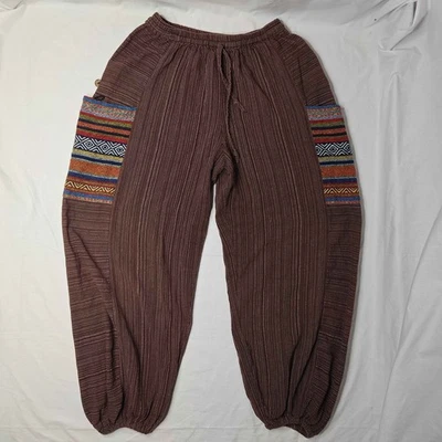 Women’s Small Harem Pants Brown Boho Pockets Flowy Baggy Yoga Festival Hippie - Image 1 of 4