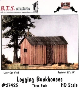 B.T.S. Structures HO Kit Logging Bunkhouses (3), Factory Sealed - Picture 1 of 5