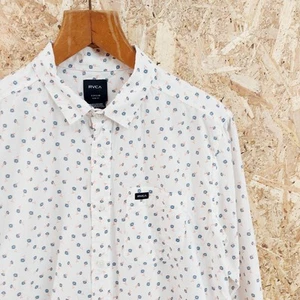 Small RVCA Mens Shirt White Long Sleeve Slim Fit Floral Patterned - Picture 1 of 12
