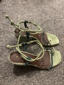 ALOHAS Grace Suede Strappy Lace Up Heeled Sandals in Green Sz 39 US 8-8.5 - Picture 1 of 8