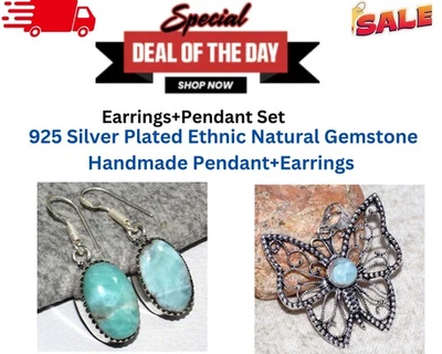 Juego de pendientes colgantes Larimar | Juego combinado 1,5|1,7" GW Foto 1 de 4