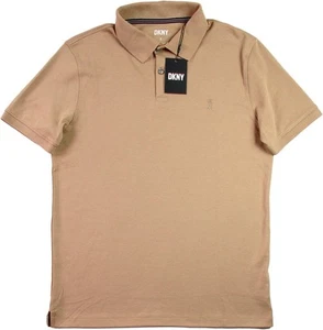 DKNY Polo Shirt Mens Small Tan Classic Cotton Blend Short Sleeve Logo Casual $79 - Picture 1 of 7