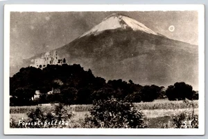 Popocatépetl Volcano & Church on the Great Pyramid of Cholula Puebla Mexico RPPC - Picture 1 of 2