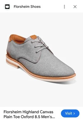 Florsheim Highland Gris Lona Puntera Lisa Oxford Para Hombre 14M 14273-020 Excelente Foto 1 de 4