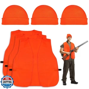 Jiuguva 6 Pcs Blaze Orange Vest Hunting Hat Vest and Cap for Men Women Outdoo - Picture 1 of 5
