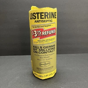 Botella de vidrio antiséptico Listerine de colección sin abrir 18 oz con envoltura de papel de fábrica años 80 - Imagen 1 de 22