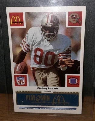McDonald's Play & Win Jerry Rice 1986 pestaña azul novato versión azul raro casi nuevo *mira Foto 1 de 3