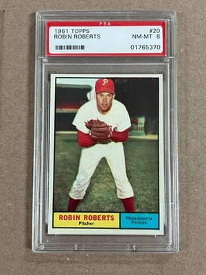 Robin Roberts 1961 Topps #20 Philadelphia Phillies graduado PSA 8 casi nuevo-como nuevo Foto 1 de 2