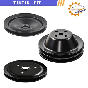 1/2 Groove Power Steering & Short Water Pump & Crankshaft Pulley For SBC 327 350 - Picture 1 of 15