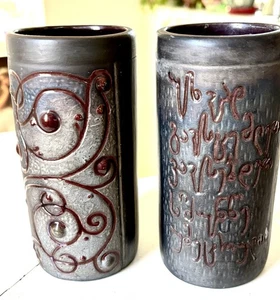 Georgische Tiflis Kunst Keramik Stein Glanz Glasur Set 2 Vasen Gefäße 6" hoch - Bild 1 von 6