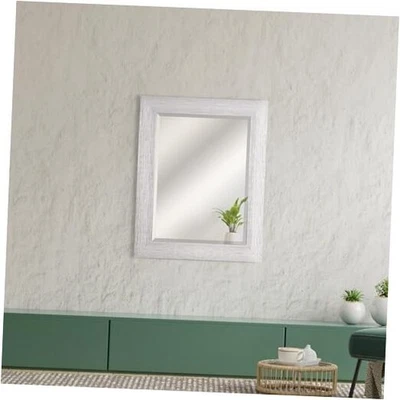  Chrome & White Wood-Grain Textured Beveled Framed Wall 29"L x 23"W Silver - Image 1 of 4