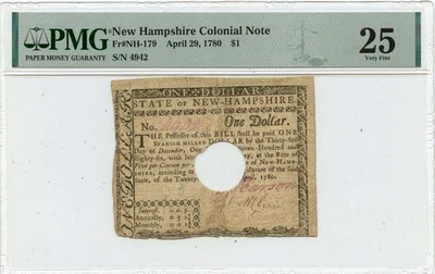 1780 April 29, $1 New Hampshire Colonial Note FR#NH-179 PMG VF25 - Image 1 of 2