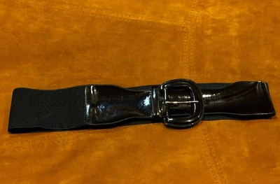 Ralph Lauren black patent leather stretch belt Sz Lrg  W3" fashionable accessory - Image 1 of 4